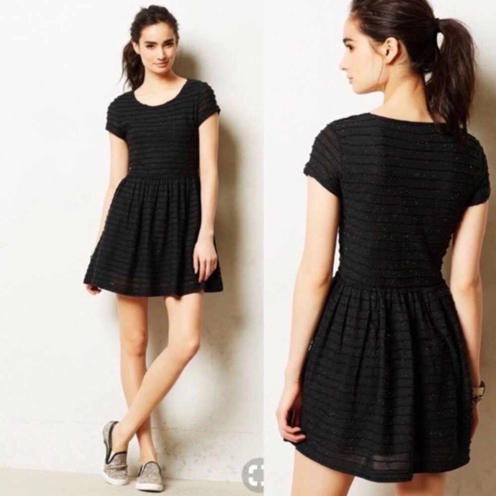 Anthropologie Rainbow Speckled Black Skater Dress